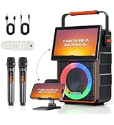 Portable Karaoke Machine with 10.1” Rotatable HD Screen, Wireless Screen Mirroring for iOS & Andr...