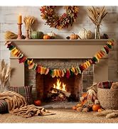 R HORSE 23FT Fall Maple Leaves Banner Garland, Autumn Harvest Hanging Decor | Felt Maple Leaf Gar...