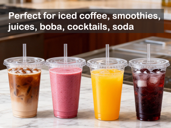 disposable clear plastic iced coffee cups with lids Straws 16oz 20oz Cold Juice Drinks Smoothie