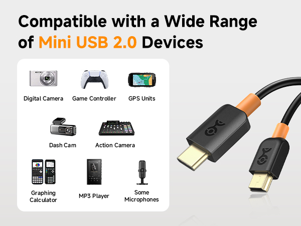 USB C to Mini USB 2.0 cable for syncing and charging legacy devices