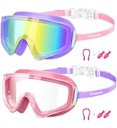 Vvinca 2 Pack Kids Swim Goggles for 3-14, Anti-Fog UV Protection Wide View Pool Goggles for Toddl...