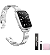 SURPRISE PIE Women Dressy Slim Metal Rhinestone Bands Compatible with Apple Watch Band,Stainless ...