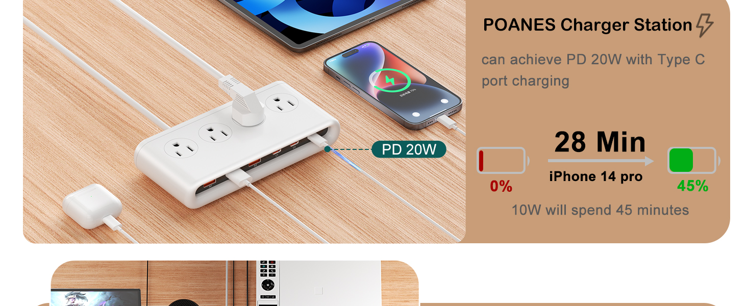 POANES charger station can achieve PD20W with Type C port charging
