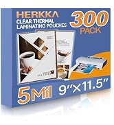 HERKKA 300 Pack Laminating Sheets, Holds 8.5 x 11 Inch Sheets, 5 Mil Clear Thermal Laminating Pou...