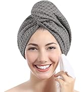 YoulerTex Microfiber Waffle Hair Towel - Long Hair Head Wrap Terry Cloth Turban Fast Absorbent Tu...