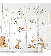 Tanlaby Large White Birch Tree Wall Decals Forest Animals Wall Stickers Woodland Trees Wall Decal...