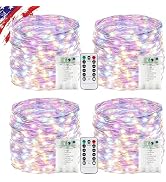 4 Pack Multicolor Fairy Lights Battery Operated with Remote, Waterproof 20FT 60LED Cuttable