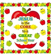 BeYumi 77Pcs Jesus is the Core to a Great School Year Christian Bulletin Board Set Cross Apple Na...