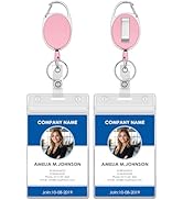 WEZEBEL 2-Pack Pink Retractable ID Badge Holder with Clip & Keyring – Soft, Durable 3.7?×2.5? Cle...