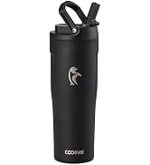 Coolflask 32 oz Insulated Water Bottle - Slim Tumbler with Straw & Handle - Car Cup Holder Friend...