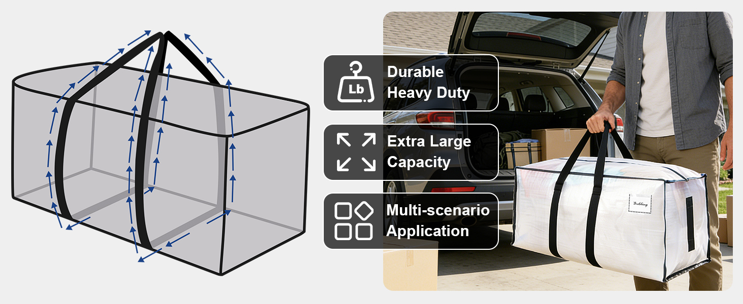 HOMESURE Supports 200lbs Heavy Duty Moving Bags - Durable Zipper & Wrap-Around Handles