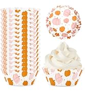 Whaline 300Pcs Fall Cupcake Liner Pink Orange Pumpkin Star Paper Baking Cup Autumn Harvest Muffin...