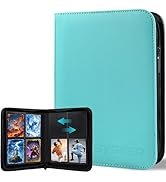 BYSTER 4 Pocket Card Binder, Premium PU Trading Card Binder with Zipper, 160 Capacity Side-Loadin...