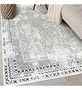 Rugshop Bohemian Distressed Border Stain Resistant High Traffic Living Room Kitchen Bedroom Dinin...