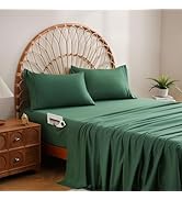 JSD Hunter Green Queen Sheet Set with Side Pocket Corner Straps, 4 Piece Soft Microfiber Bed Shee...