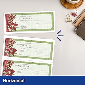 Horizontal Perfed Paper with tear away gift certificates