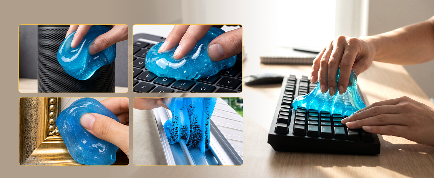 Cleaning gel as a keyboard cleaner, tackling speaker grilles, picture frames, and window tracks