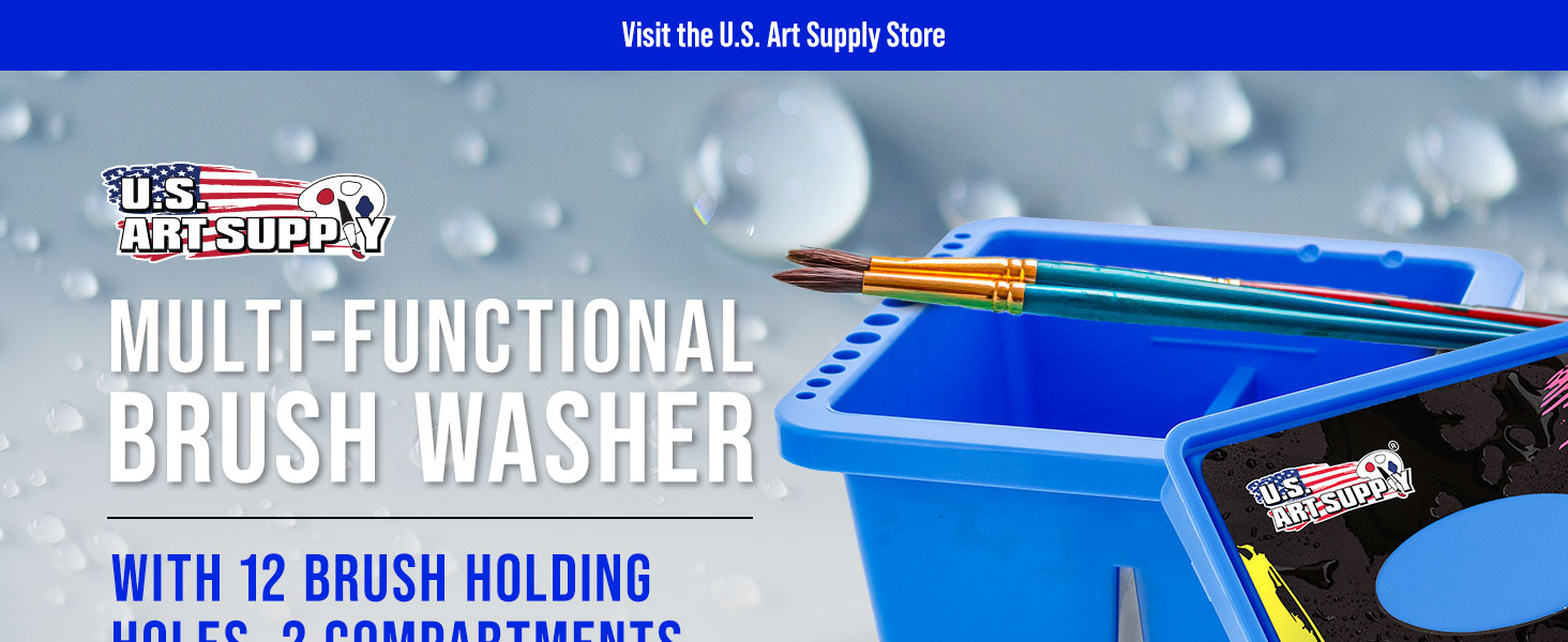 art brush washer, paint brush cleaner, brush holder, brush cleaning container, artist brush