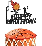 Hooqict Basketball Happy Birthday Cake Topper Glitter Cake Decorations for Kids Boys Men Basketba...