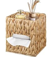 BIBELUN Woven Tissue Box Cover Square with Storage Tray, Water Hyacinth Tissues Cube Box Holder, ...