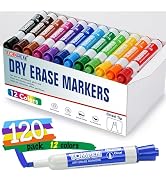 TOMPEN Dry Erase Markers 120 Count 12 Assorted Colors,Chisel Tip Whiteboard Markers for Adults Te...