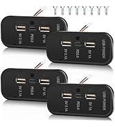 Gibbab 4PCS 3 Ports 12V RV USB Outlet 45.5W, PD3.0 Type-C Quick Charge & Dual A Port 3.1A Panel W...
