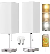 Table Lamp for Bedroom set of 2,3-Color Bedside Lamps with Pull Chain Table Lamps for Nightstand ...