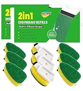HELIME 2in1 Dishwand Sponge Refills, Dish Wand Replacement Head with Silicone Scraper, Non-Scratc...