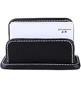 KINGFOM Faux Leather Business Card Holder Name Card Organizer Desktop Card Stand, Capacity 60 Car...