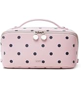 EACHY Travel Makeup Bag for Women, Large Capacity Travel Cosmetic Bag, Polka Dot Wide-Open Makeup...