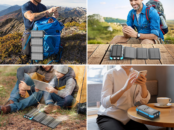 Solar Charger Power Bank 49800mAh with 4 Built-in Cables & 3 Foldable Panels