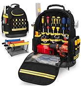 Trahzia Tool Backpack with Hard Bottom and 3 Pouches, Heavy Duty Tool Organizer Bag for Men Elect...