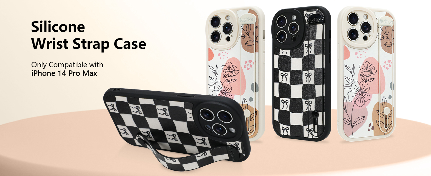 Ctue floral flowers checkered case for iphone with finger hand wrist loop strap