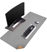 Vyaaa Cork & Leather Desk Mat, 43.3“ x 19.7” Dual Sided Leather Desk Pad, Waterproof Extra Large ...