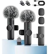 Wireless Microphone for iPhone iPad and Android Phone, 2 Pack Wireless Lavalier Lapel Mic with No...