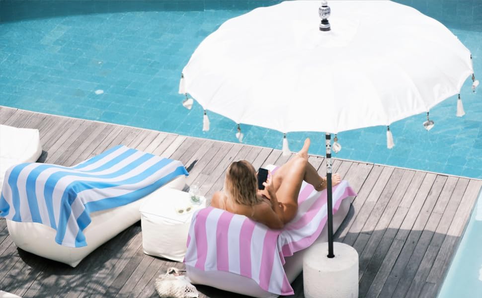 WILFA Extra Large Beach Towel,Oversized Mircofiber Towel 40'' x 71'', XL Striped Pool Towel Travel