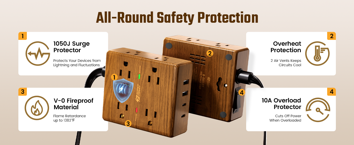brown surge protector power strip