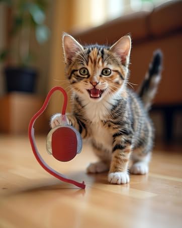 Auto cat toy: smart self-moving ball for adult cats, interactive kitty balls with blue light.
