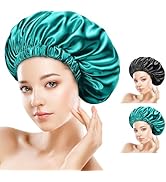 2PCS Double Layer Satin Bonnet for Sleeping, Silk Bonnet with Adjustable Hair Cap,Satin Shower Ca...
