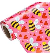 WRAPAHOLIC Valentine's Day Wrapping Paper Roll - 17 Inch x 33 Feet - Sweet Bee and Hearts Design ...