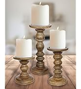 My Fancy Farmhouse Large Wood Candle Holders (Set of 3) - Tall Rustic Pillar Candlestick Stands -...