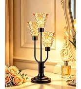 TECHYAP Mid Century Modern Table Lamp Dimmable Green Glass Vintage Lamp | Black Nightstand Desk L...