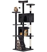 FDW | 70" Cat Tree Tower | Dark Gray | Multi-Level Indoor Activity Center with Sisal Scratching P...