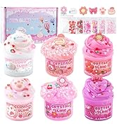 6 Packs Gradient Pink Slime Kit - Cloud Slime, Butter Slime & Clear Slime, Crunchy Slime for Kids...