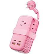 NTONPOWER GAN Ultra 65W Pink Fast Charging Station, Travel Power Strip with 3 Outlets 4 USB (2 US...