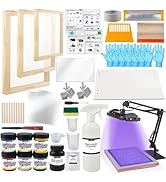 Ecoofor Screen Printing Kit 63pcs All-in-One Set with 50W UV Exposure Lamp, 3 Size Wood Screen Pr...