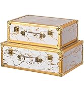 Vintiquewise Set of 2 Luxury Marble White and Gold Hand Luggage Suitcase for Decor