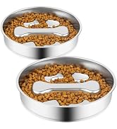Stainless Steel Slow Feeder Dog Bowls,2 Pcs Slow Food Bowl for Dog & Cat - 2 Cups Capacity,Bone-S...