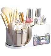 DASITON Makeup Organizer with Drawer, 360° Rotating Makeup Brush Holder, Makeup and Skincare Stor...