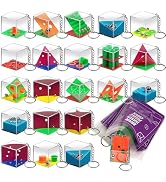 KiddieLoot Brain Teaser Puzzle Cubes on Keychain (24 Pack) - Mini Maze Toys for Kids, Unique Part...
